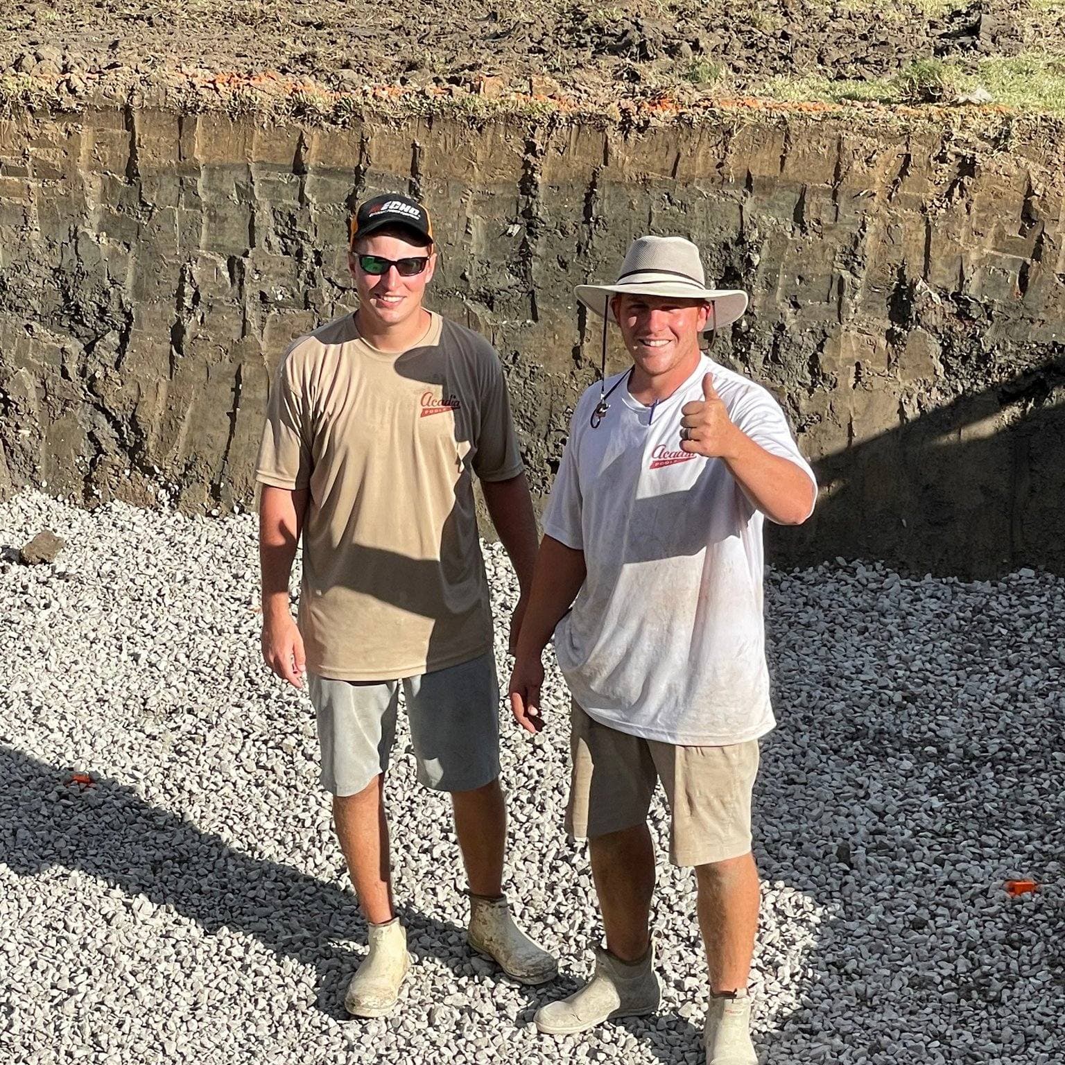 Acadia Pools team at excavation site